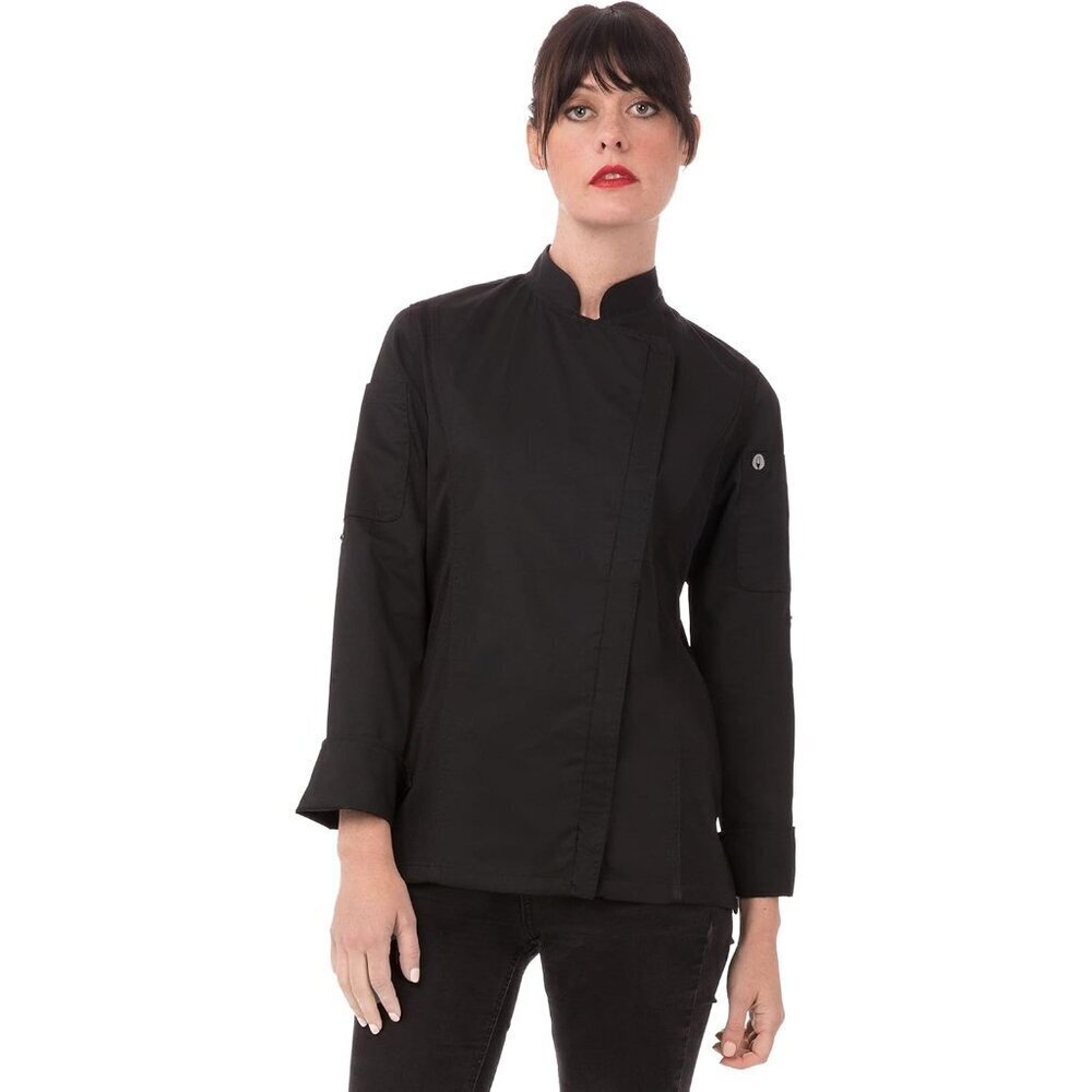 Women's Chef Coat Cool Vent Lightweight Poly Cotton Black Large